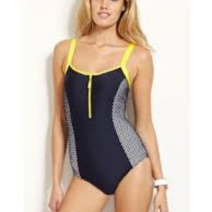 Nautica Swimsuit One Piece 12 Navy Yellow